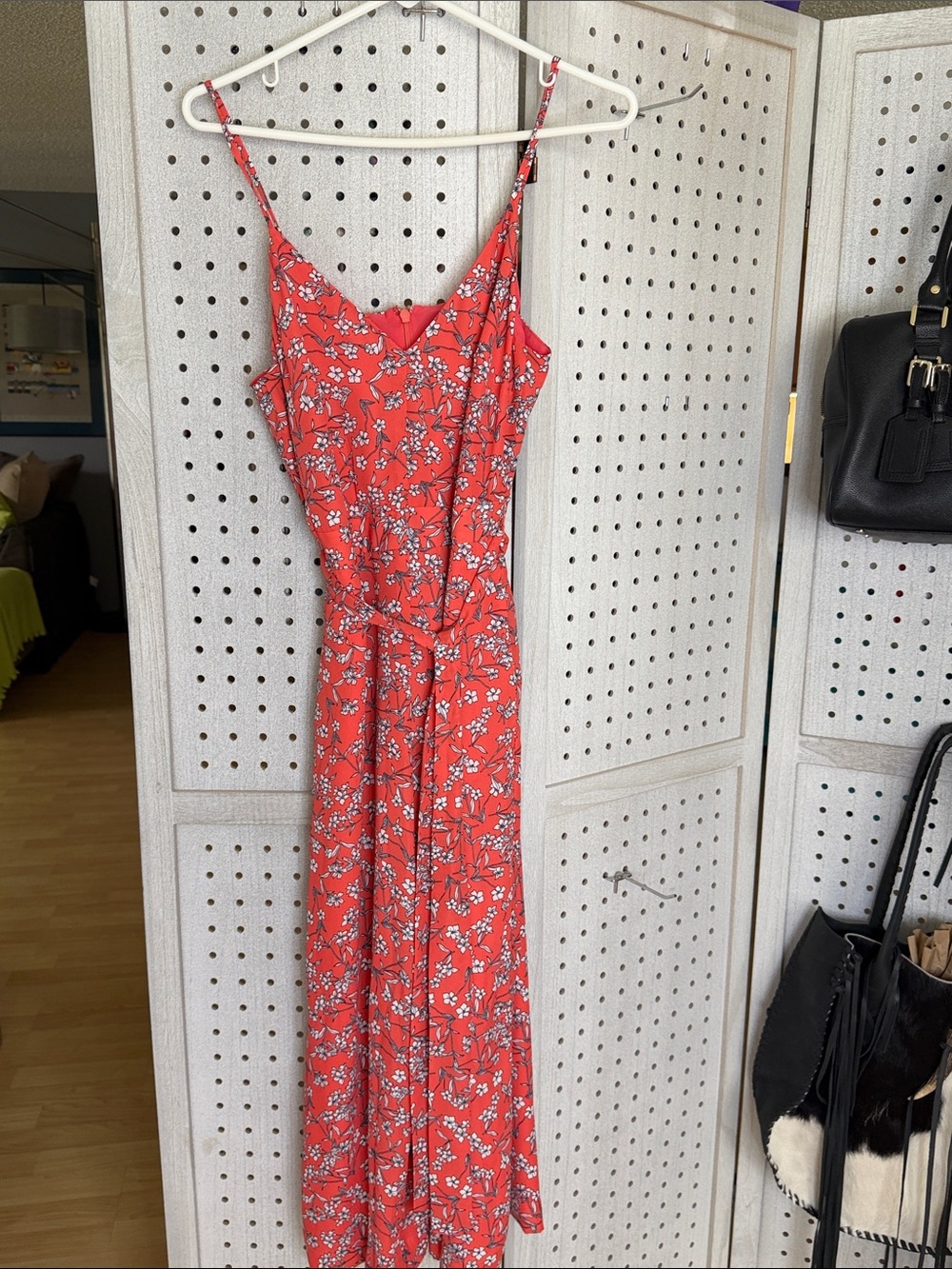 Banana Republic Red Floral spaghetti strap v-neck front Jumpsuit size 0